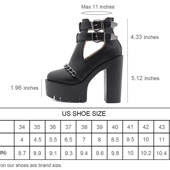GDGYDH Black High Heel Platform Boots for Women with Chain & Chunky Heels - Picture 11 of 11